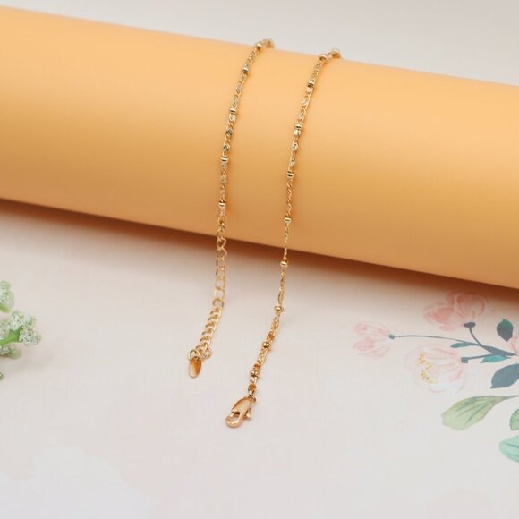 "Dainty Rose Gold Beaded Chain Necklace with Delicate Link Design , XPNL0165 - Picture 9 of 12